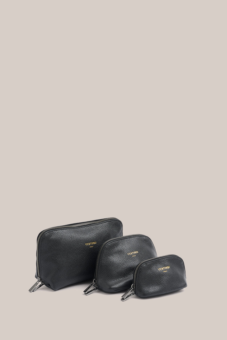 Leather Black Cosmetic Pouch Trio - Image 3