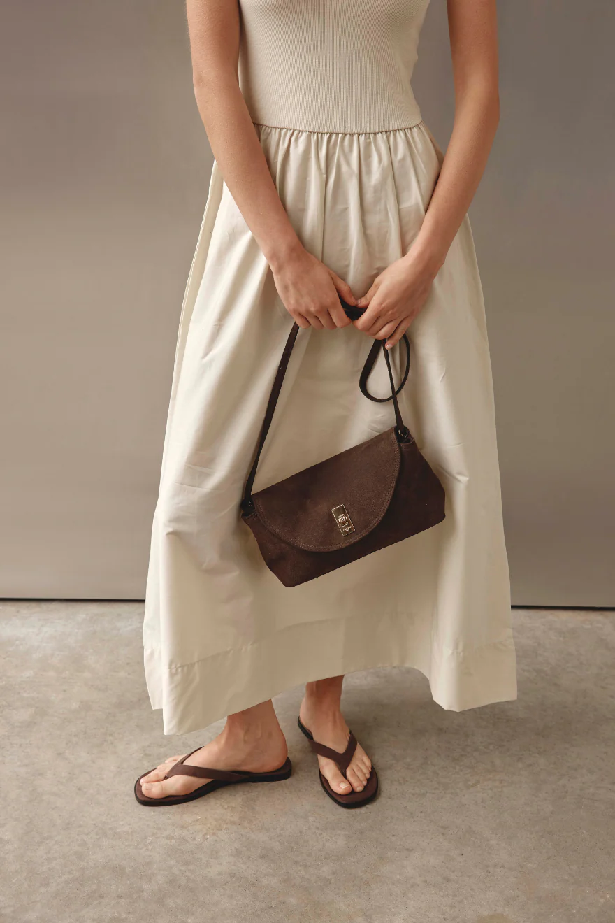 Sloane Dark Chocolate Suede Crossbody Clutch - Image 4