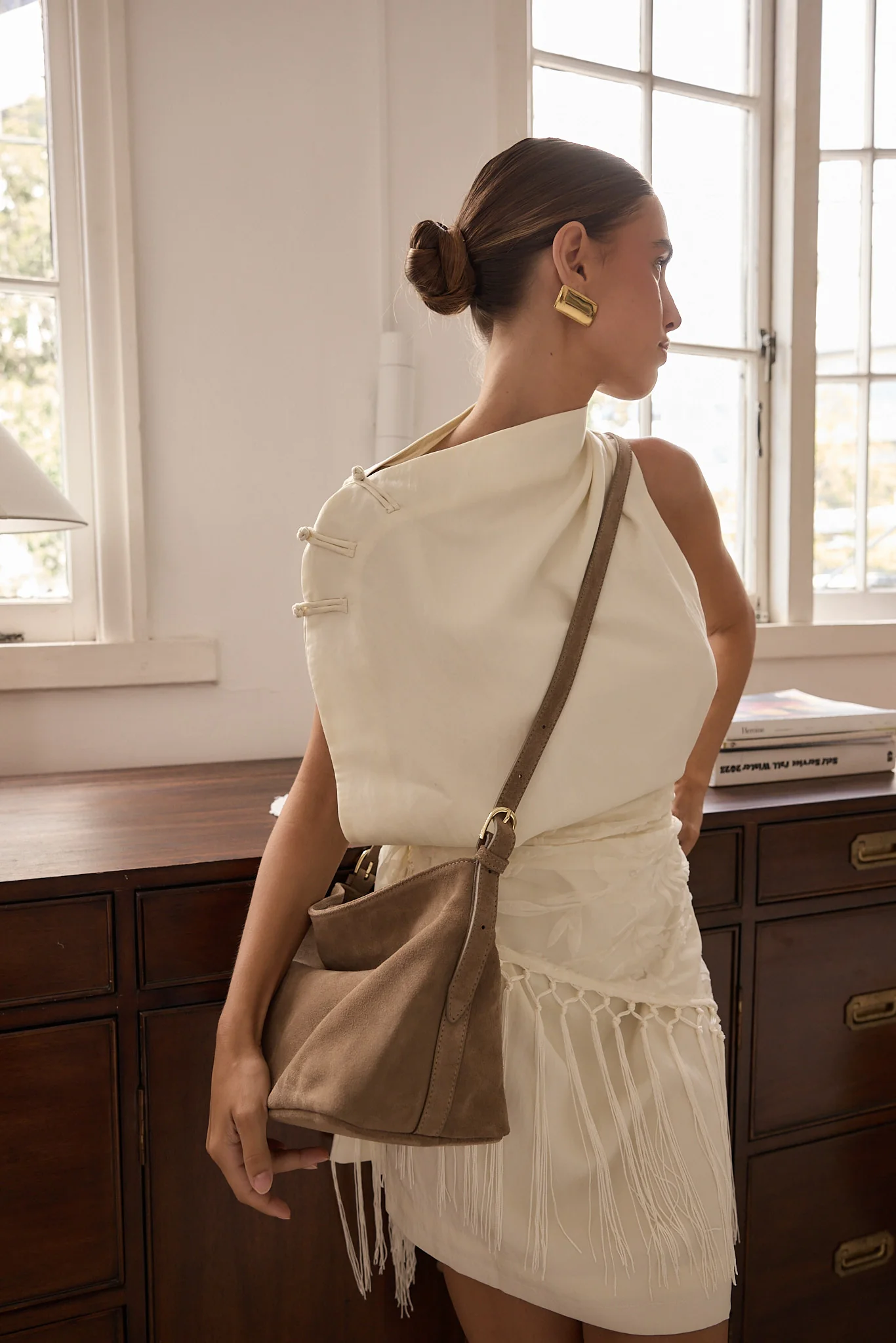 Suede Leather Crossbody Strap Brown - Image 2